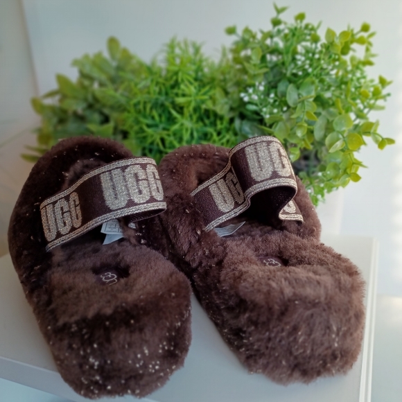 UGG Metallic Sparkle Fluff Shearling Slippers | Size 7 | NWT | Brown - Picture 7 of 11